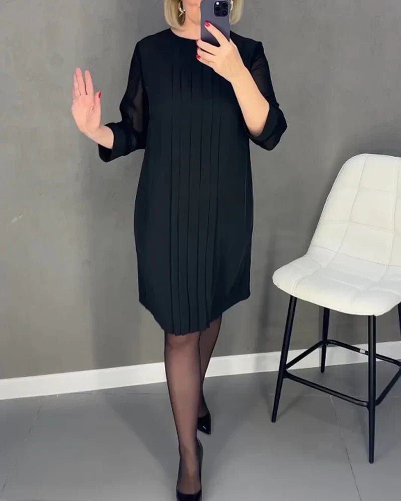 Robe Plissée Mi - Longue à Manches Longues - Marie Montel