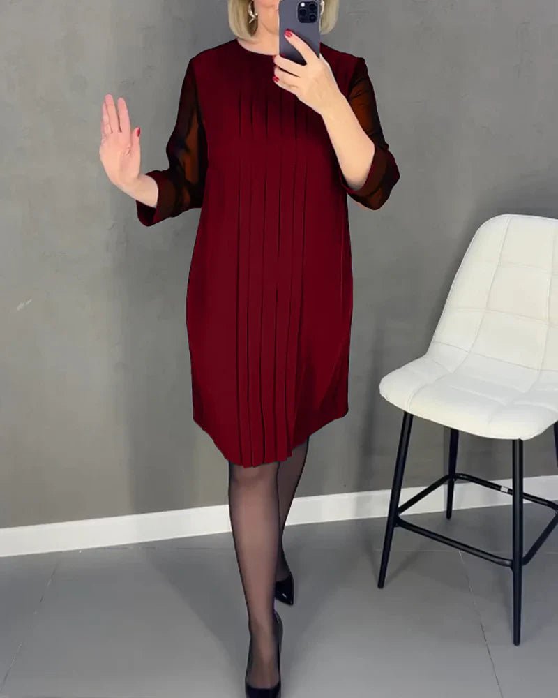 Robe Plissée Mi - Longue à Manches Longues - Marie Montel