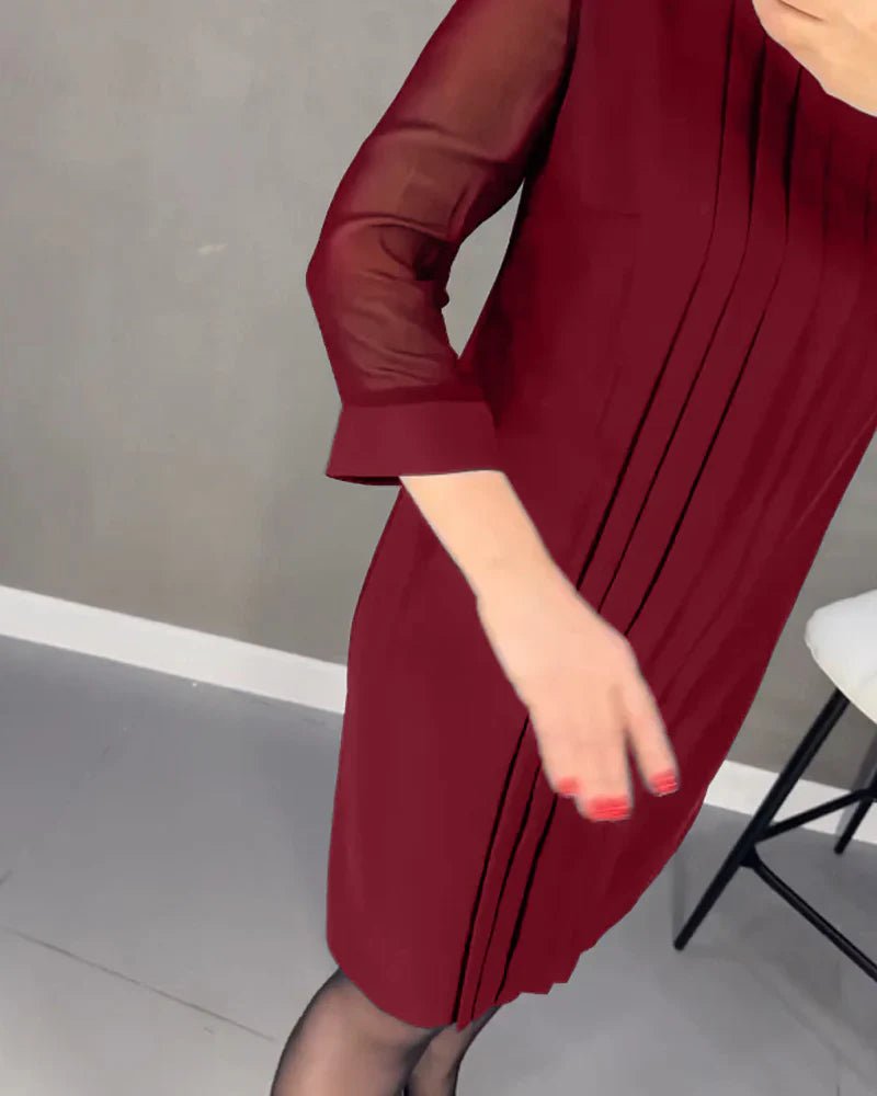 Robe Plissée Mi - Longue à Manches Longues - Marie Montel