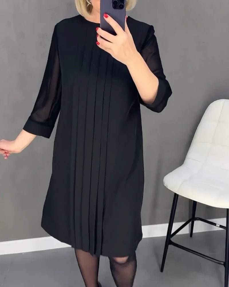 Robe Plissée Mi - Longue à Manches Longues - Marie Montel