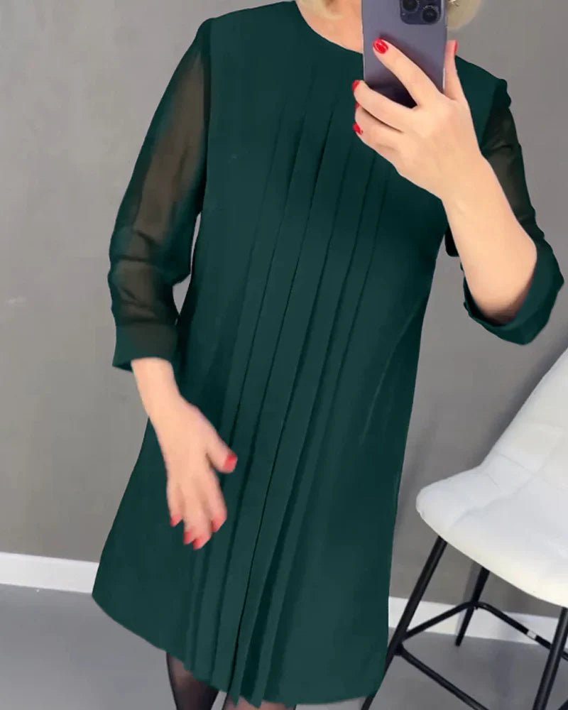 Robe Plissée Mi - Longue à Manches Longues - Marie Montel