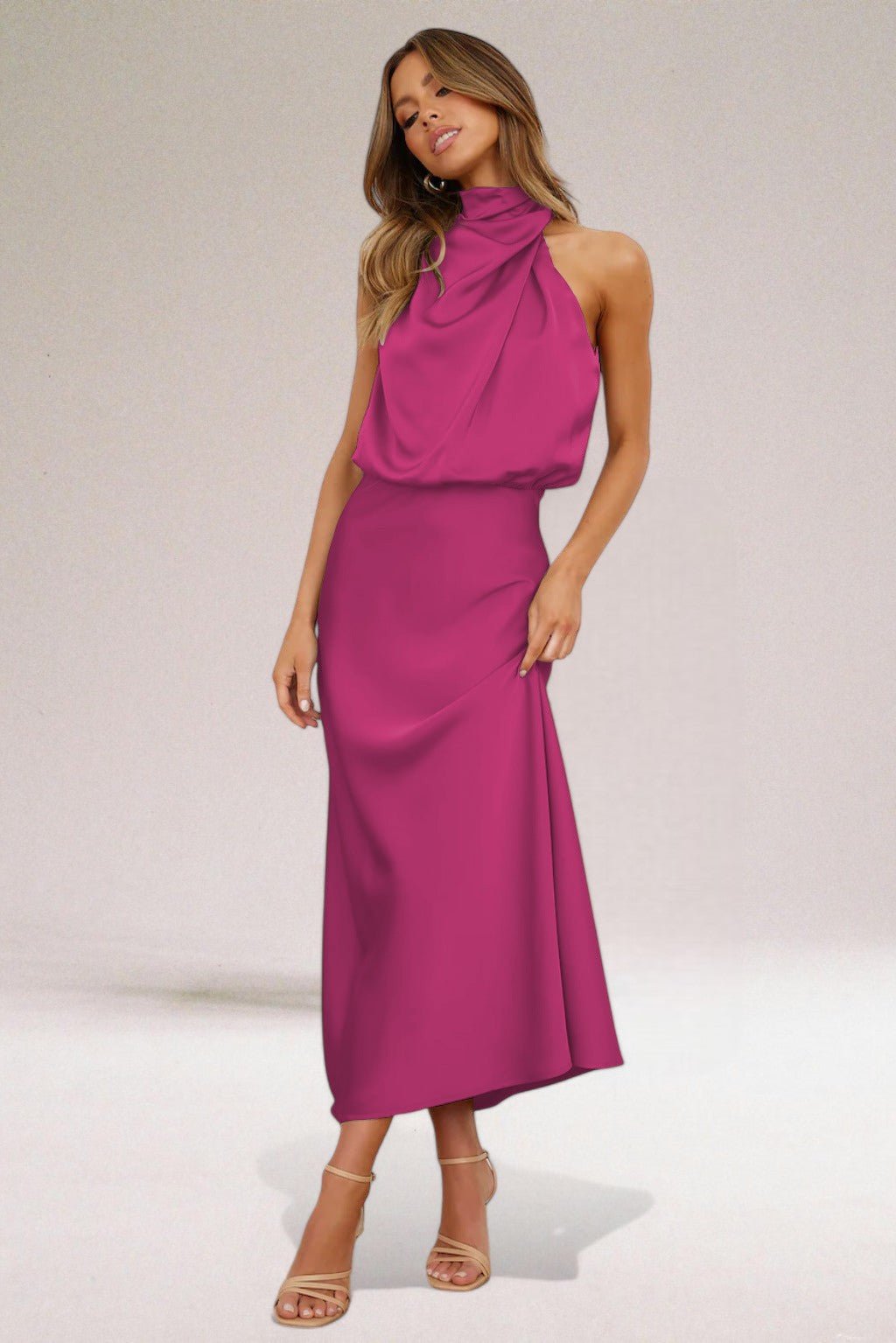Robe Satinée Élégante avec Décolleté Halter pour Femmes - Marie Montel
