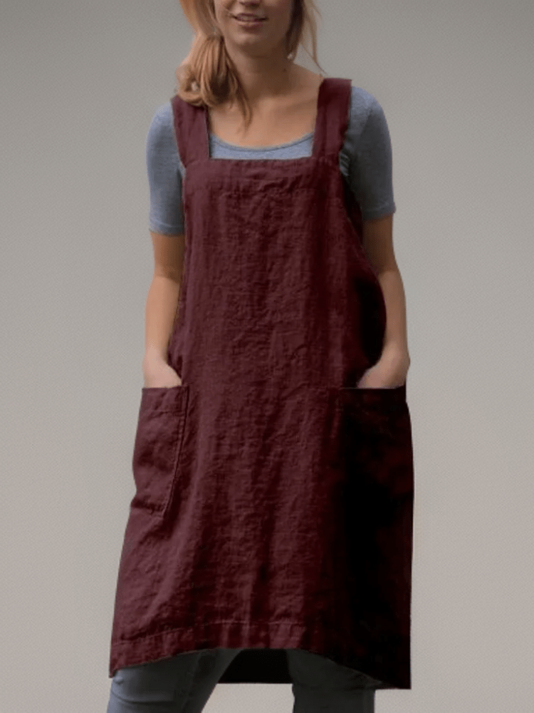 Robe Tablier en Coton Lin avec Poches pour Femmes - Marie Montel