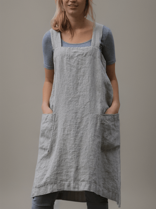 Robe Tablier en Coton Lin avec Poches pour Femmes - Marie Montel