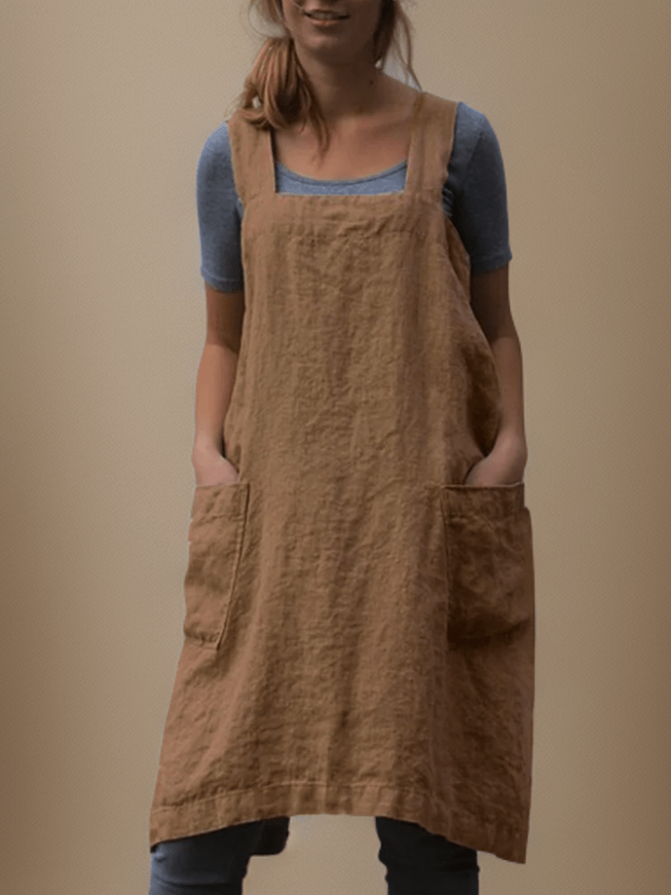 Robe Tablier en Coton Lin avec Poches pour Femmes - Marie Montel