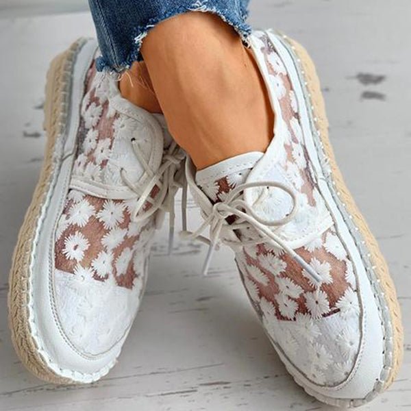 Chaussure Casual Légère avec Dentelle et Fleurs pour Femmes