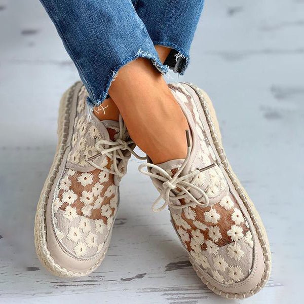 Chaussure Casual Légère avec Dentelle et Fleurs pour Femmes