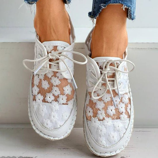 Chaussure Casual Légère avec Dentelle et Fleurs pour Femmes