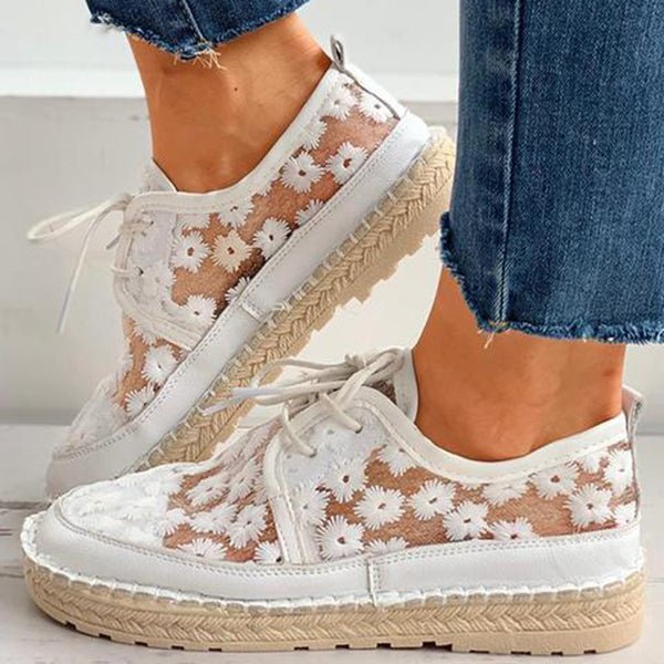 Chaussure Casual Légère avec Dentelle et Fleurs pour Femmes