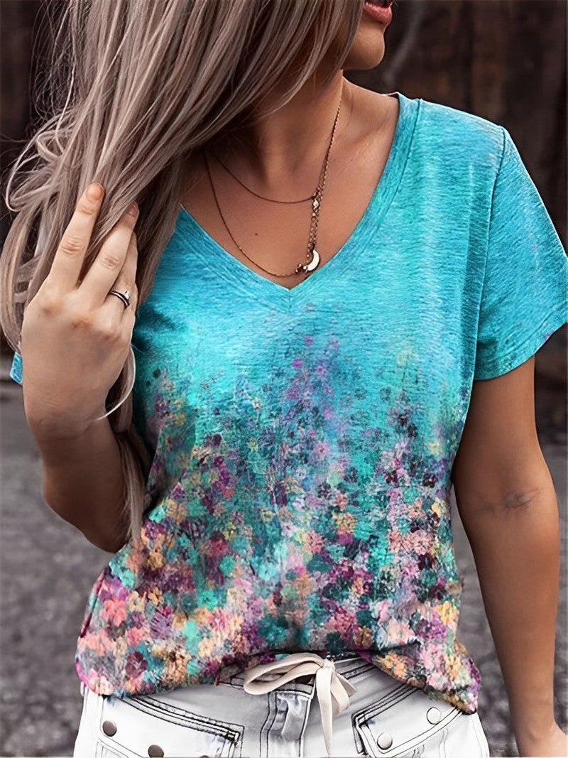 T-shirt à col en V Imprimé Floral pour Femmes - Marie Montel