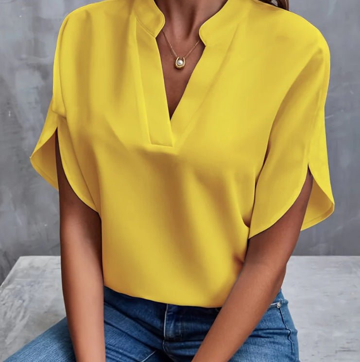 T-Shirt à Manches Courtes à Col V pour Femmes - Marie Montel