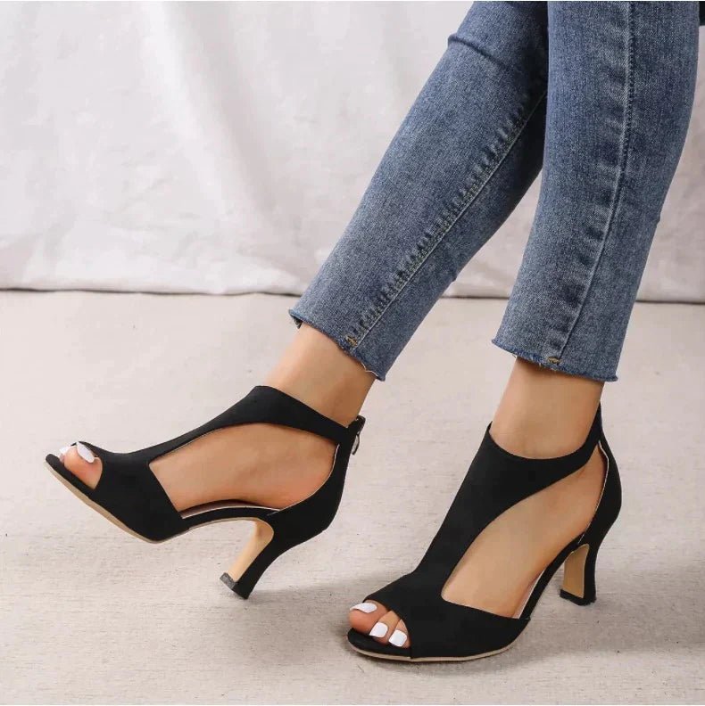 Talons Hauts Confortables en Cuir Beige Poudré pour Femmes - Marie Montel