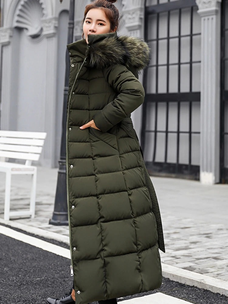 Manteau Long Élégant avec Col en Fausse Fourrure pour Femmes