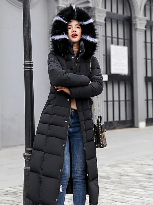 Manteau Long Élégant avec Col en Fausse Fourrure pour Femmes