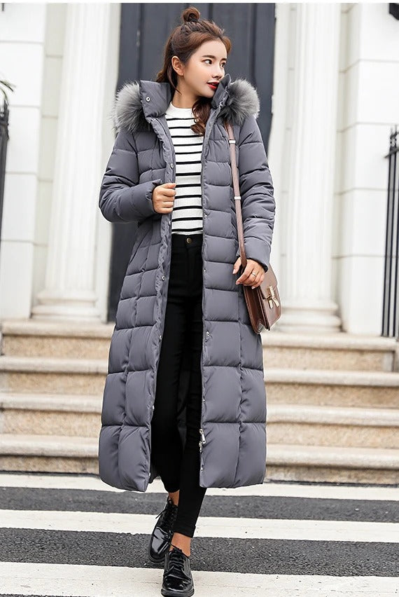 Manteau Long Élégant avec Col en Fausse Fourrure pour Femmes