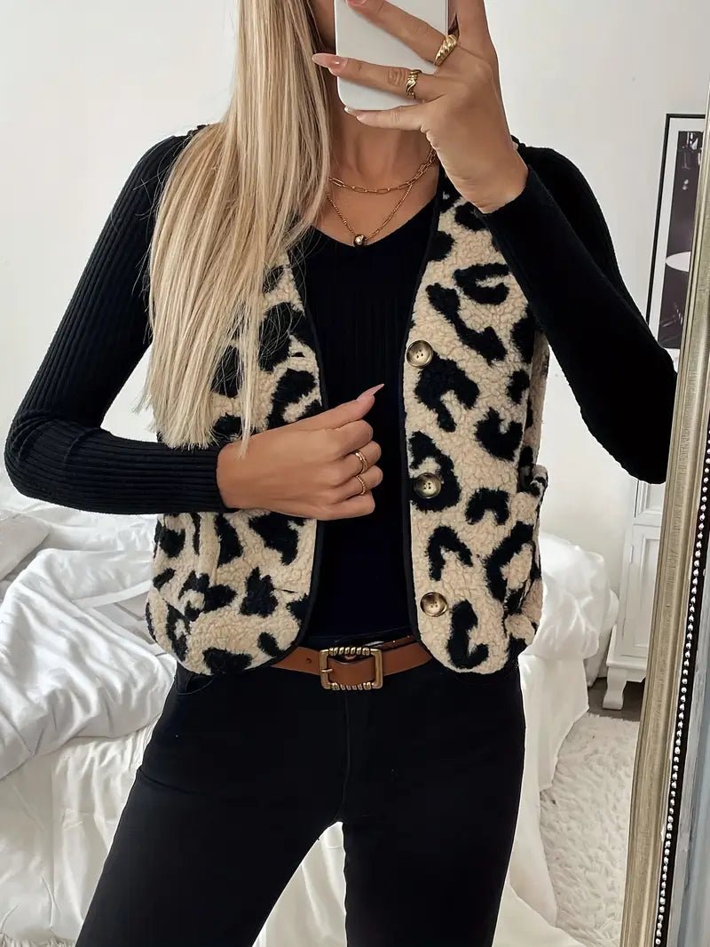 Veste Sans Manches Imprimé Léopard pour Femmes - Marie Montel