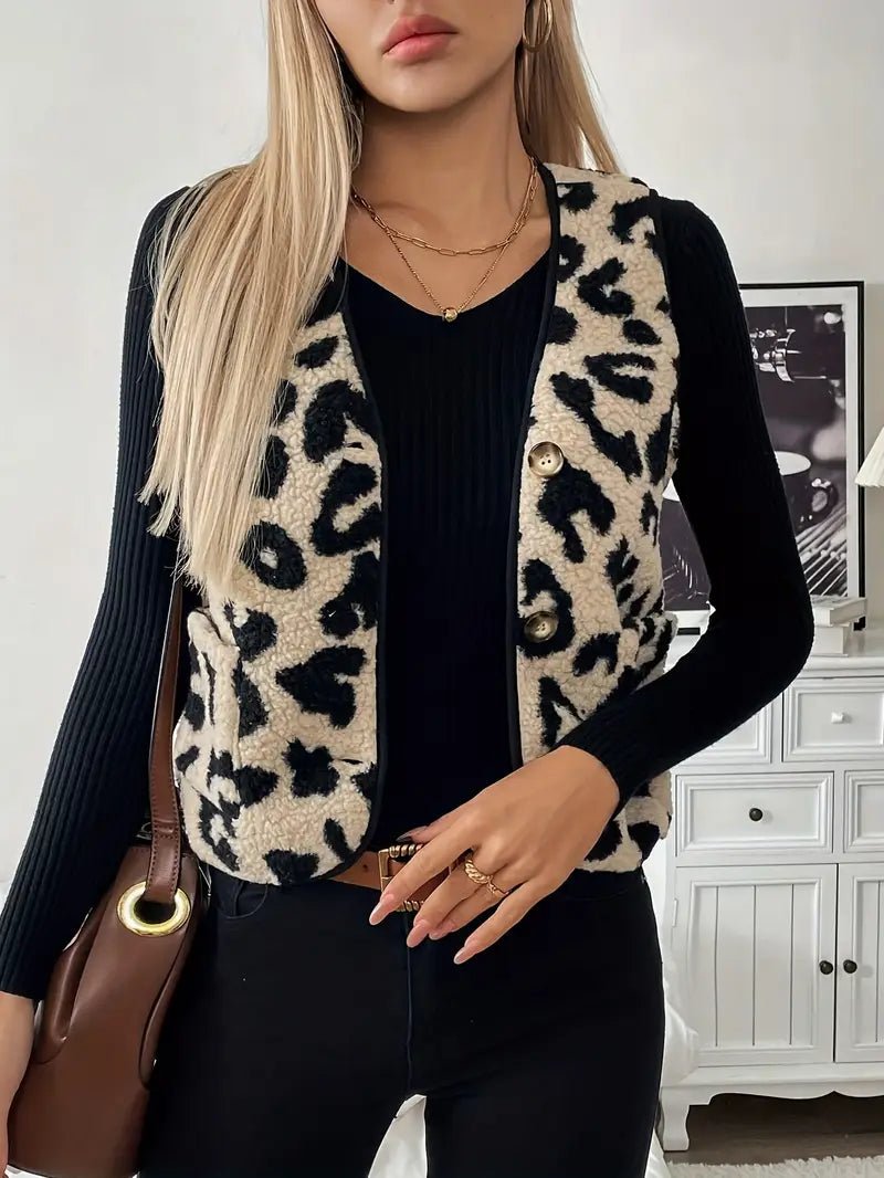Veste Sans Manches Imprimé Léopard pour Femmes - Marie Montel