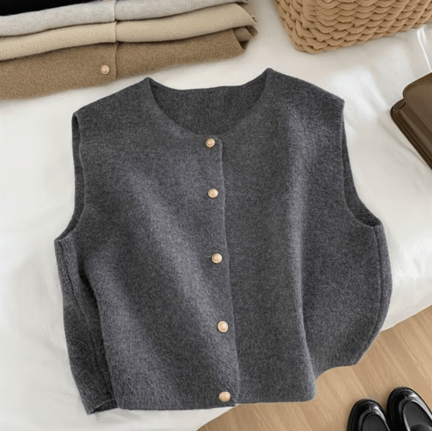Veste Sans Manches Tricotée en Maille Fine pour Femmes - Marie Montel