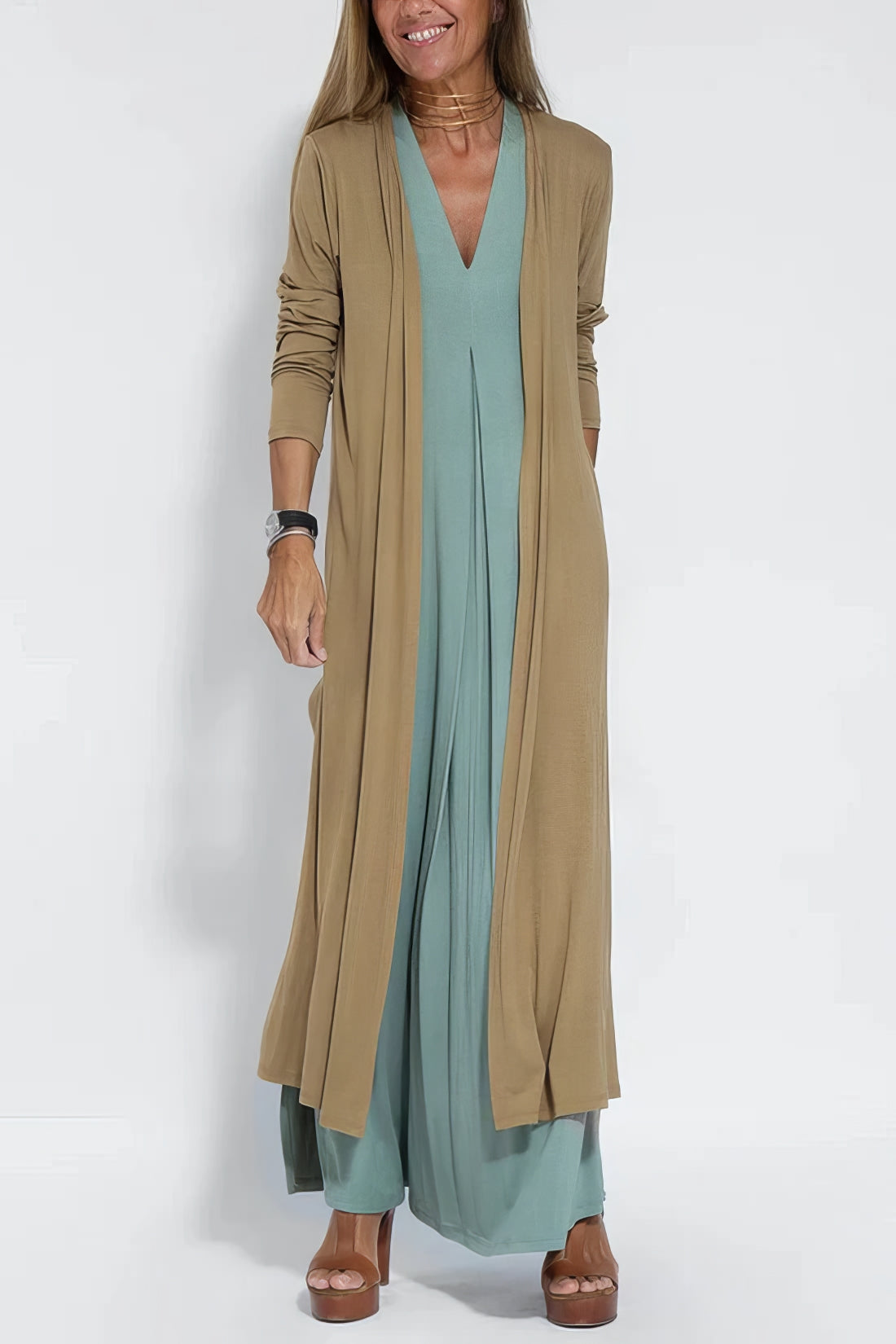 Robe Longue Élégante avec Cardigan Assorti pour Femmes